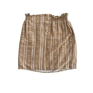 SOLD Harper Heritage Paperbag Skirt Tan Geometric Print Button Accent Small